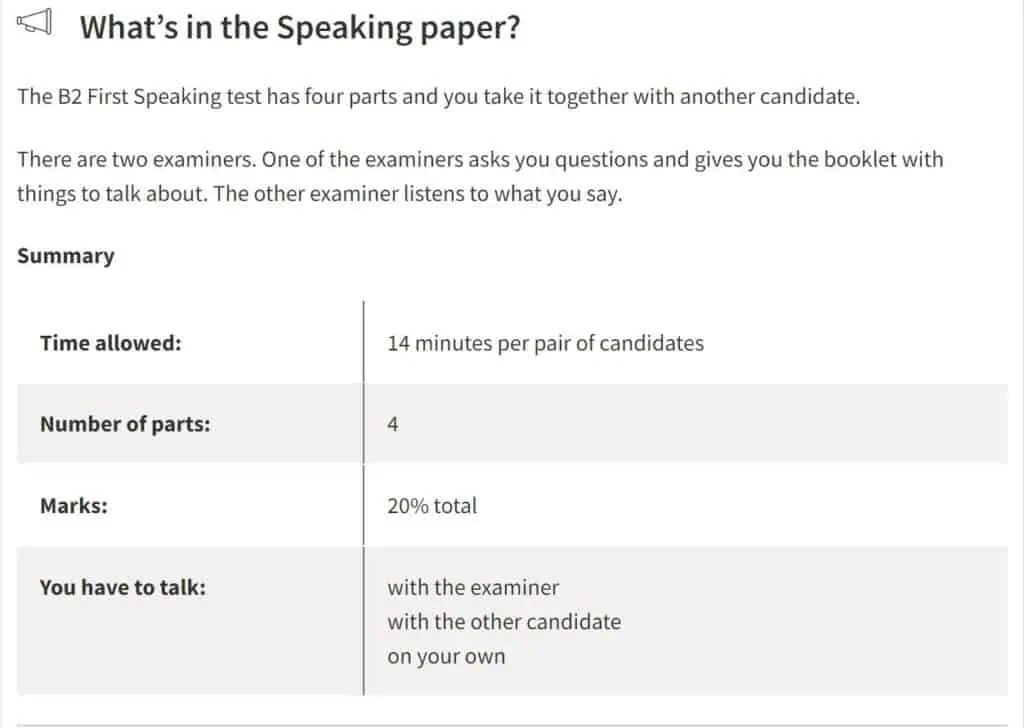 B2 First speaking general details