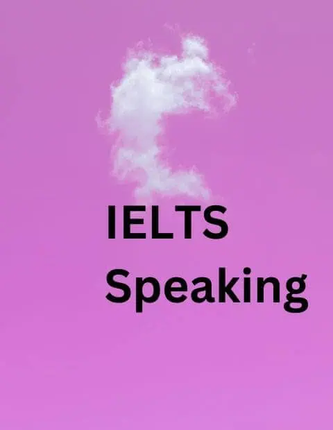 IELTS Speaking on a pink background with a small cloud